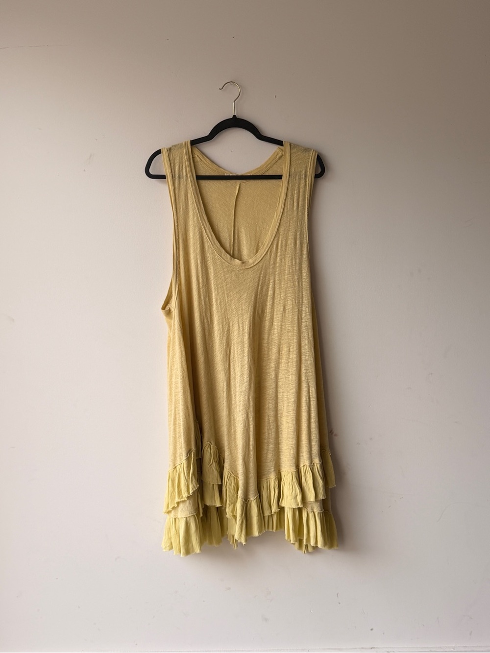 We The Free Pale Yellow Ruffle Hem Dress